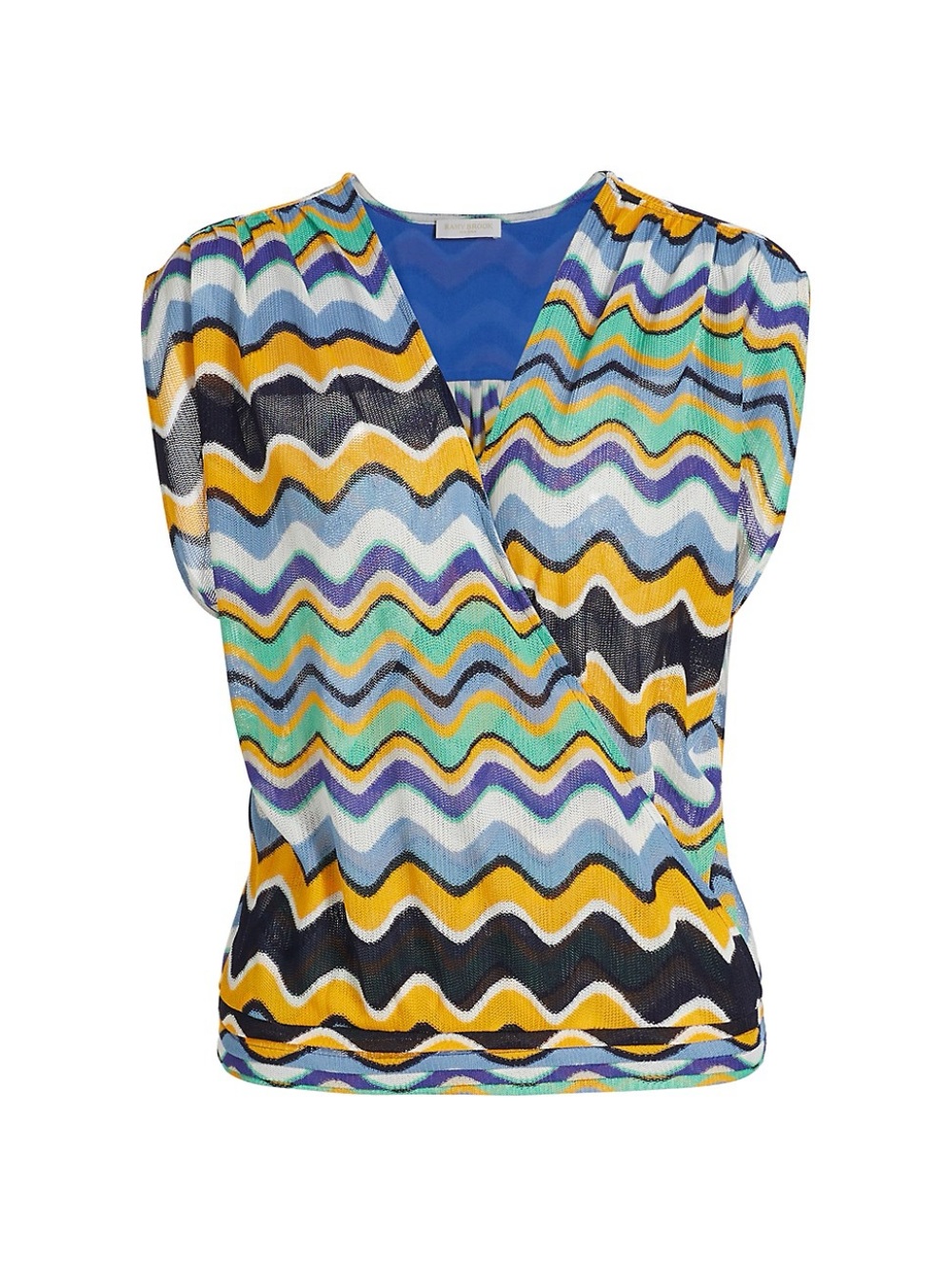 Ramy Brook Myra Wave Surplice Top in Multicolor Wave Knit Size Medium - Picture 2 of 9